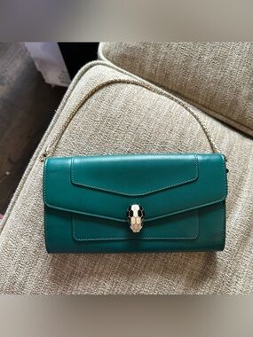 Bulgari Bvlgari Green Leather Serpenti Forever Chain Wallet